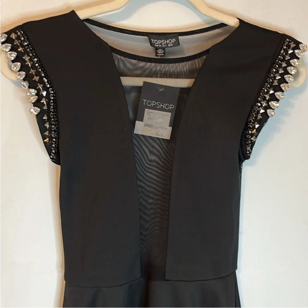 NWT Topshop Black Cocktail Dress Fit Flare
Embellished Jewels Cap Sleeve Size 4 - Picture 2 of 15